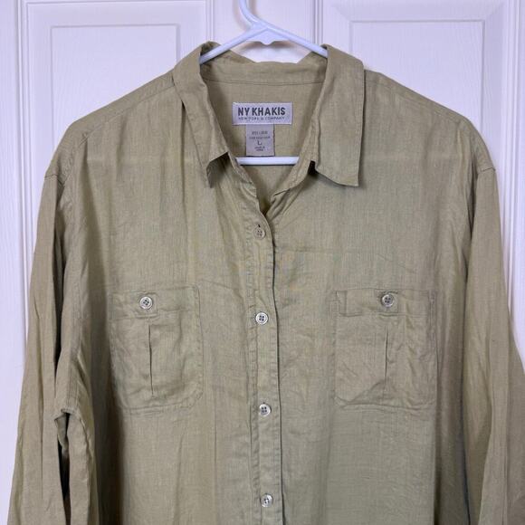 NY Khakis 100% Linen Tunic Large Button Down Lightweight EUC - Picture 3 of 5